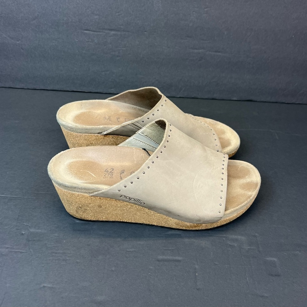 Birkenstock Papillio Taupe Leather Wedge Mules